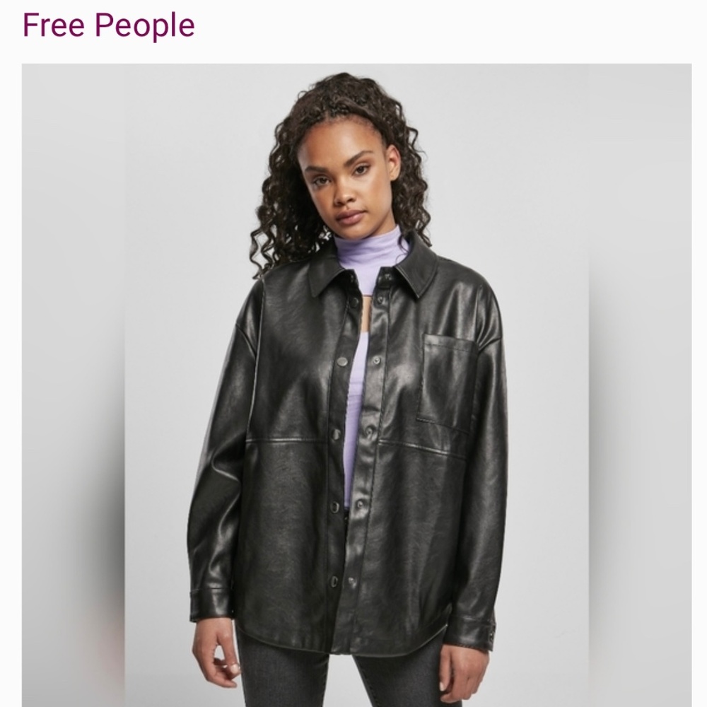 Free People Easy Rider Faux Leather Shacket Jacket Black Vegan Size XL Tunic